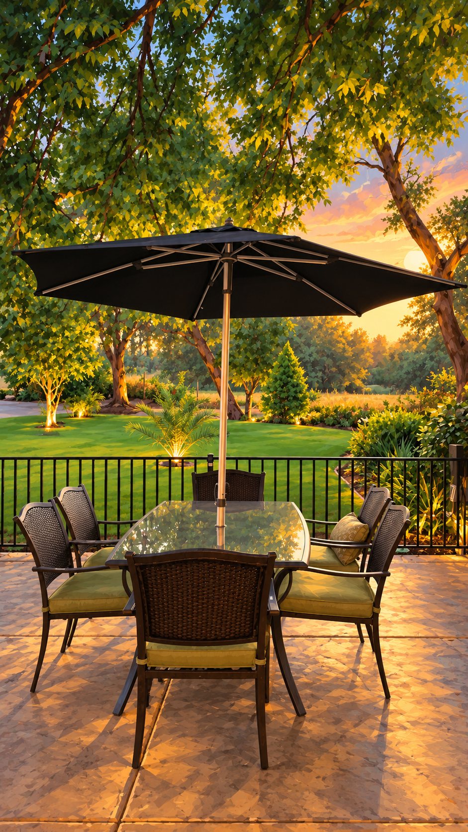 Patio and tree-lined grounds at Renaissance Senior Care